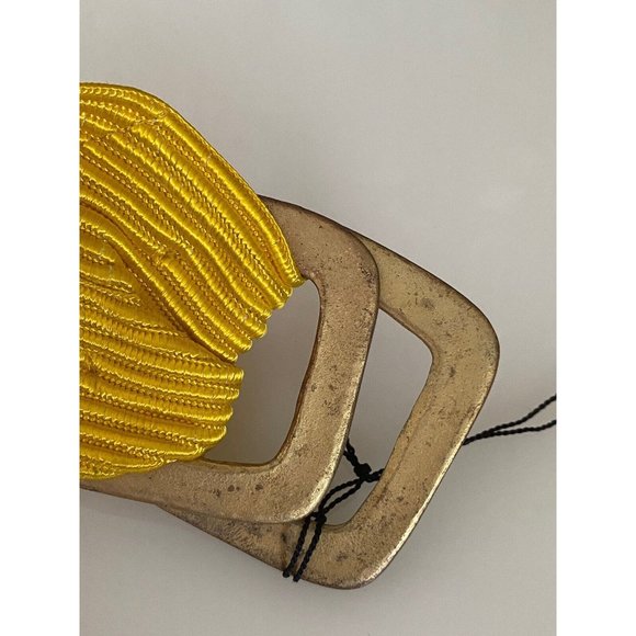 Vintage 80s Yellow Wearable Art Gold Double Buckle 33\